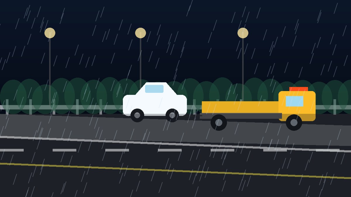 船营暴雨夜拖车救援现场图
